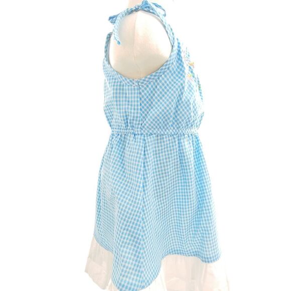 NWT Aqua blue gingham sundress w/ eyelet flounce & embroidered flowers 18m - Picture 2 of 9
